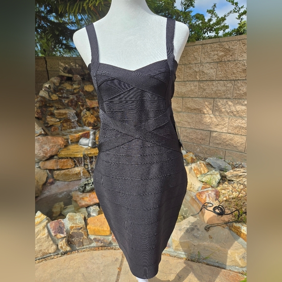 NWT Bebe Black Bandage Bodycon Midi Dress - Picture 2 of 5